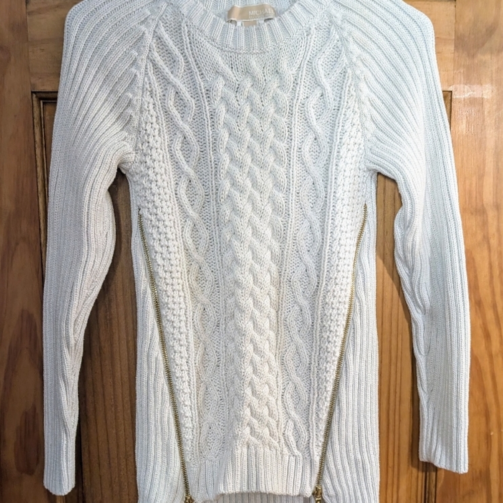 Michael Kors White Cable Knit Crew Neck Sweater